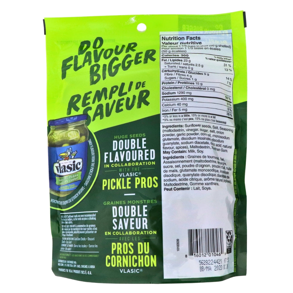 BIGS Vlasic Dill Pickle Cornichon Sunflower Seeds 5.35oz - 12 Pack Nutrition Facts Ingredients