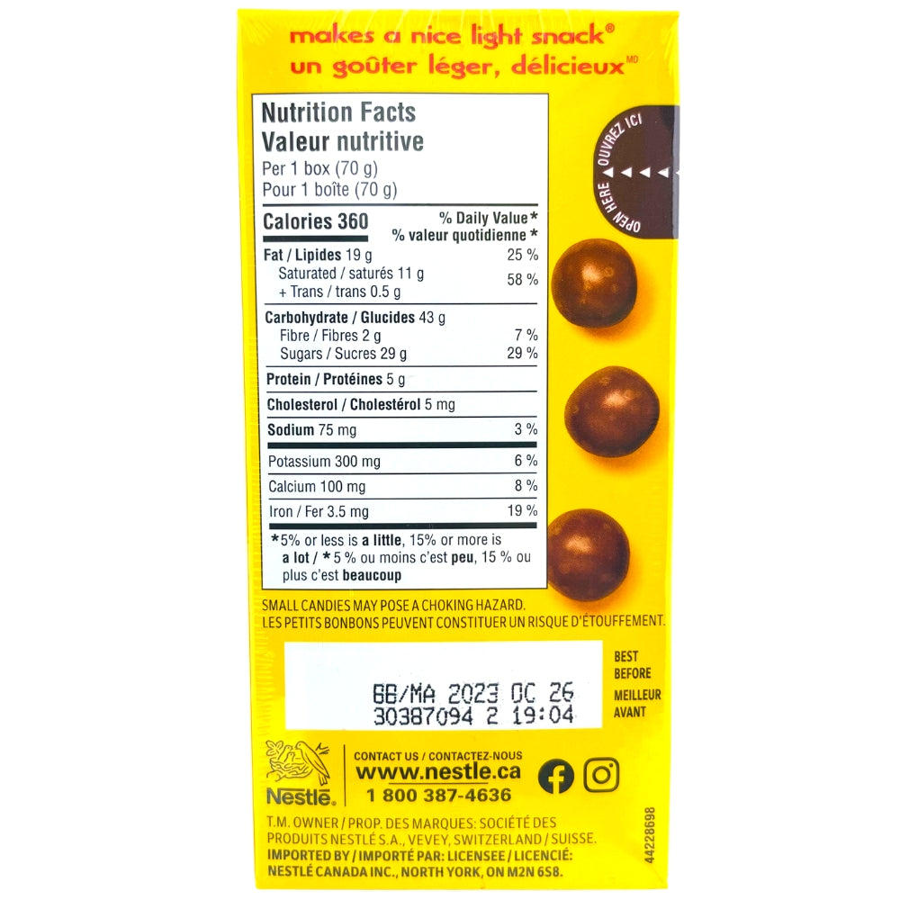 Coffee Crisp Pops 70g - 12 Pack Nutrition Facts Ingredients