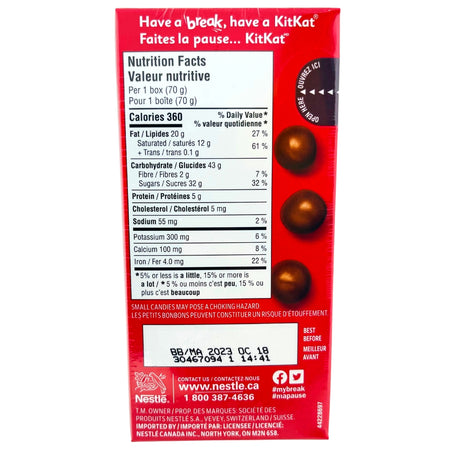 Kit Kat Pops 70g - 12 Pack Nutrition Facts Ingredients