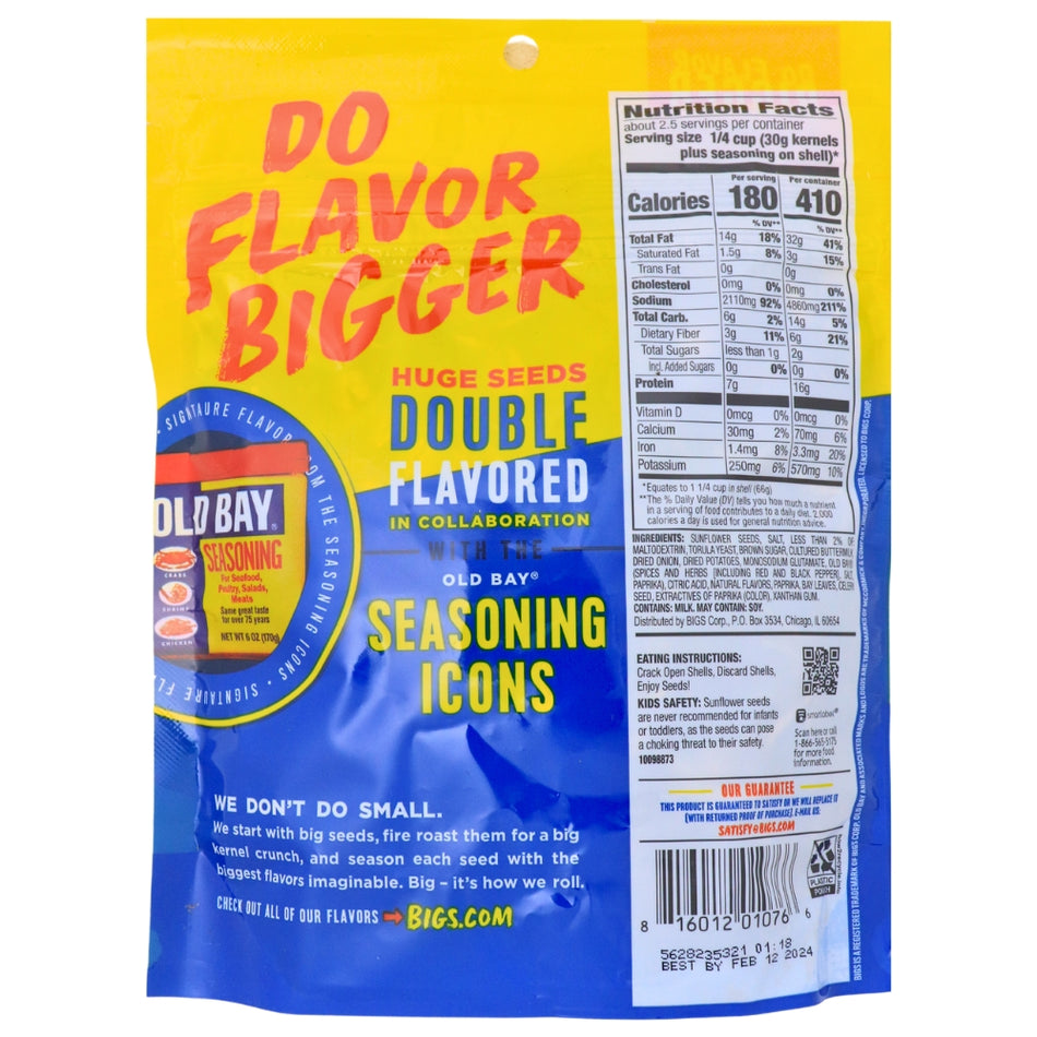 BIGS Old Bay Seasoned Sunflower Seeds - 5.35oz. 12 Pack Nutrition Facts Ingredients