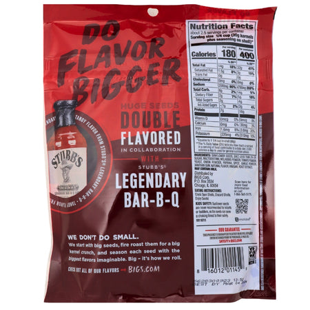 BIGS Stubb's Smokey Bar B Q Sunflower Seeds 5.35oz - 12 Pack Nutrition Facts Ingredients