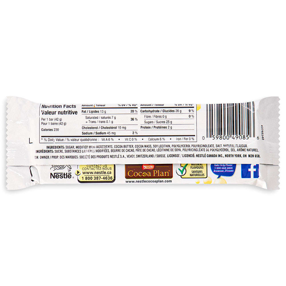 Aero Bubbly White Chocolate Bars 42g - 24 Pack - Canadian Chocolate Bars Nutrition Facts Ingredients