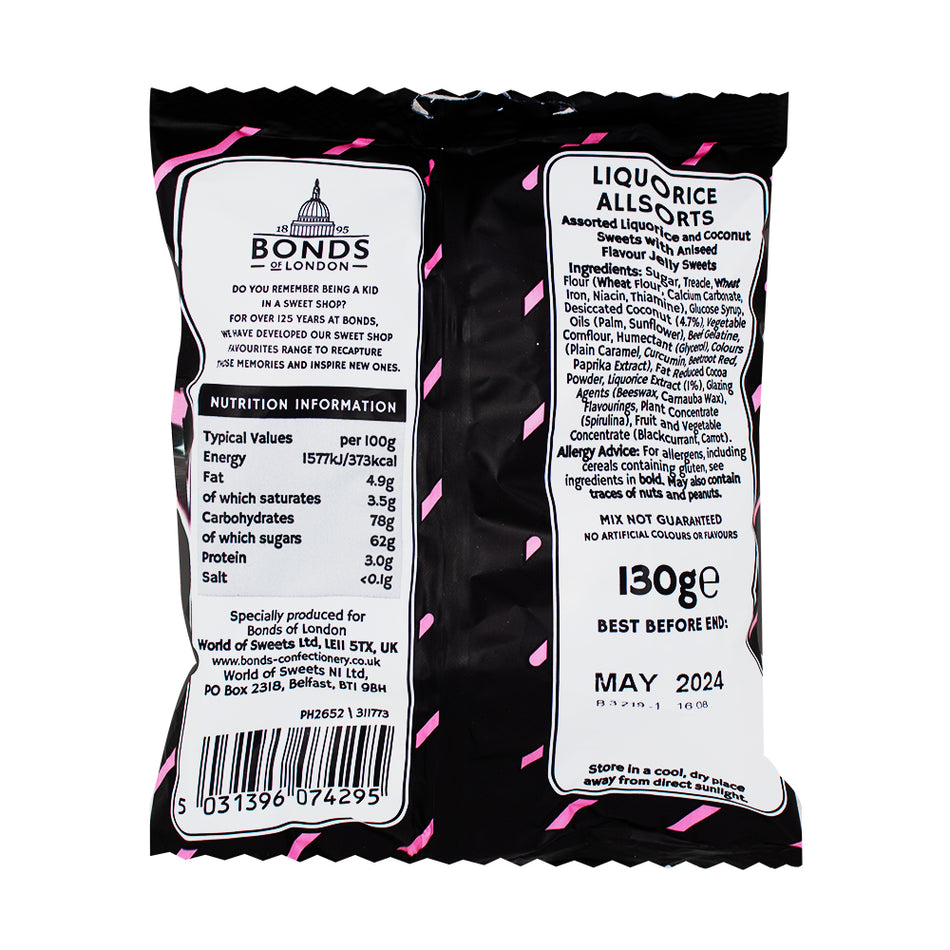 Bonds Liquorice Allsorts (UK) 130g - 12 Pack   Nutrition Facts Ingredients