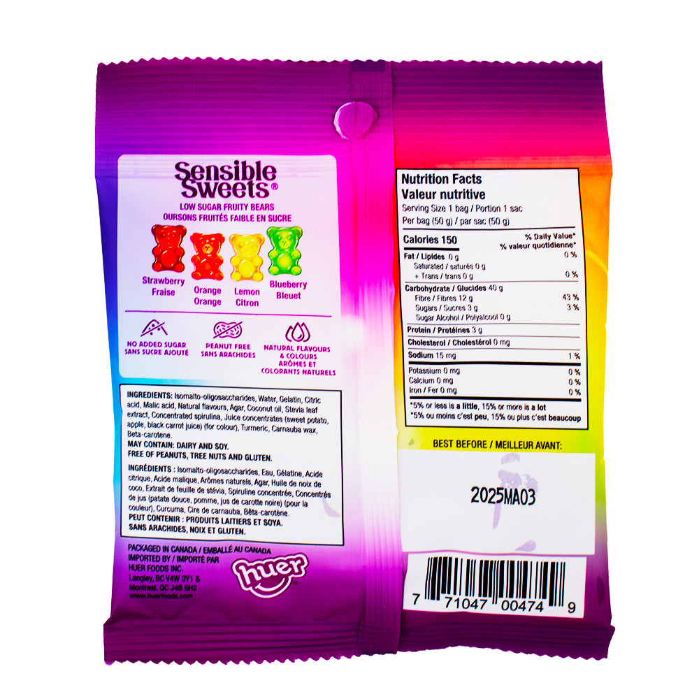 Huer Sensible Sweets Fruity Bears - Low Sugar 50g 12 Pack  Nutrition Facts Ingredients
