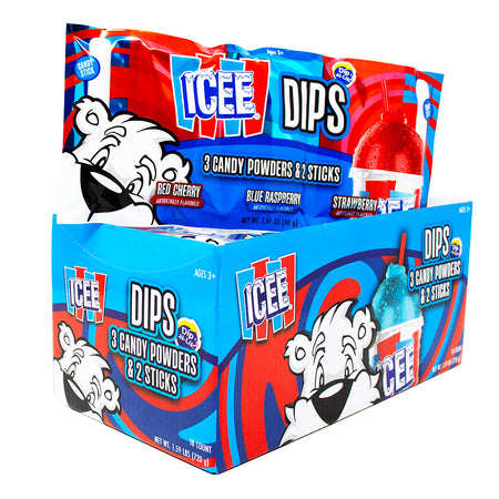 Icee 3 Piece Dips Candy Powder Sticks 1.41oz - 18 Pack