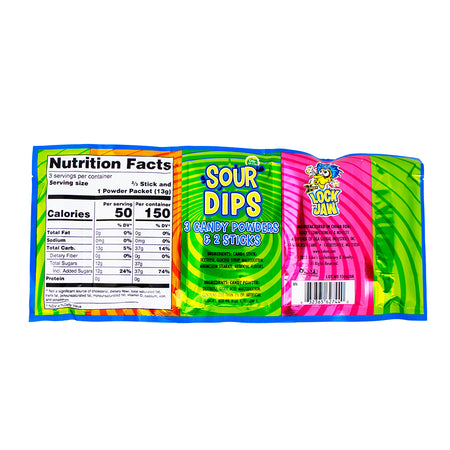 Lock Jaw 3 Piece Dips Sour Powder Sticks 1.41oz - 18 Pack  Nutrition Facts Ingredients