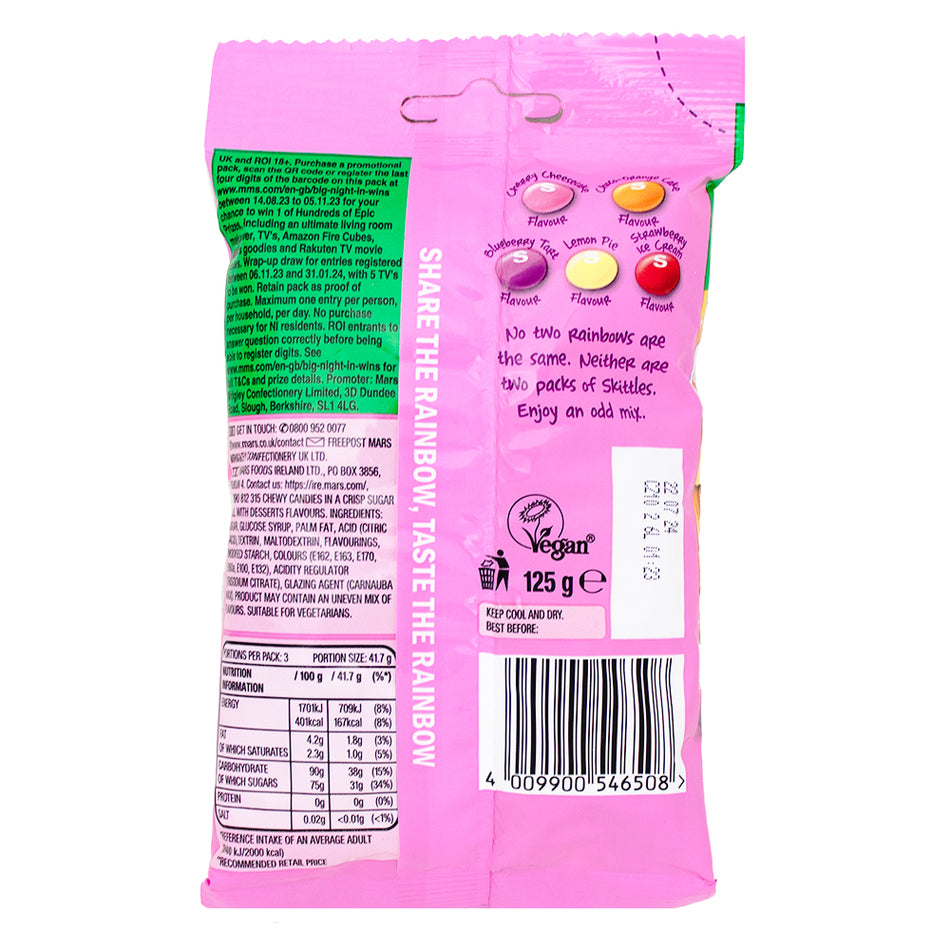 Skittles Desserts (UK) 125g - 12 Pack  Nutrition Facts Ingredients