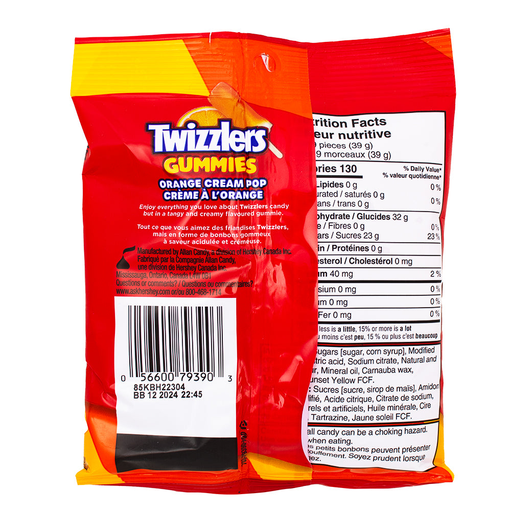 Twizzlers Gummies Orange Cream Pop 170g - 10 Pack  Nutrition Facts Ingredients