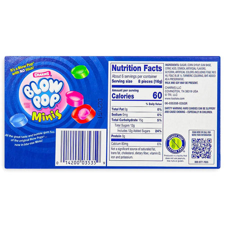 Charms Blow Pop - Minis Theater Boxes - 99 g - Nutrition acts - Ingredients