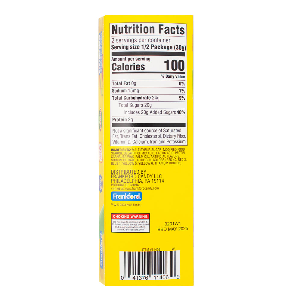 Kraft Gummy Snack Pack 2.12oz - 12 Pack  Nutrition Facts Ingredients
