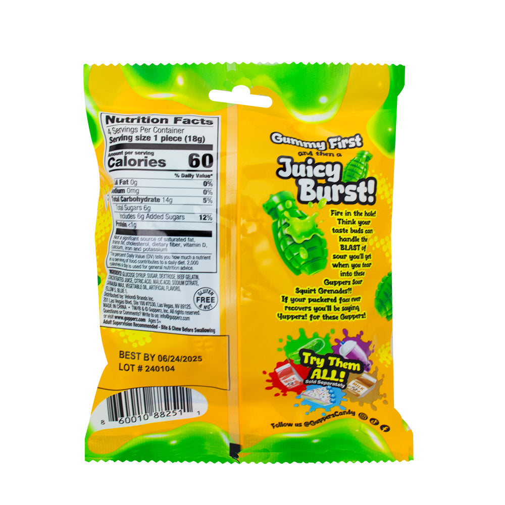 Gupperz Sour Squirt Grenades 2.54oz - 12 Pack   Nutrition Facts Ingredients