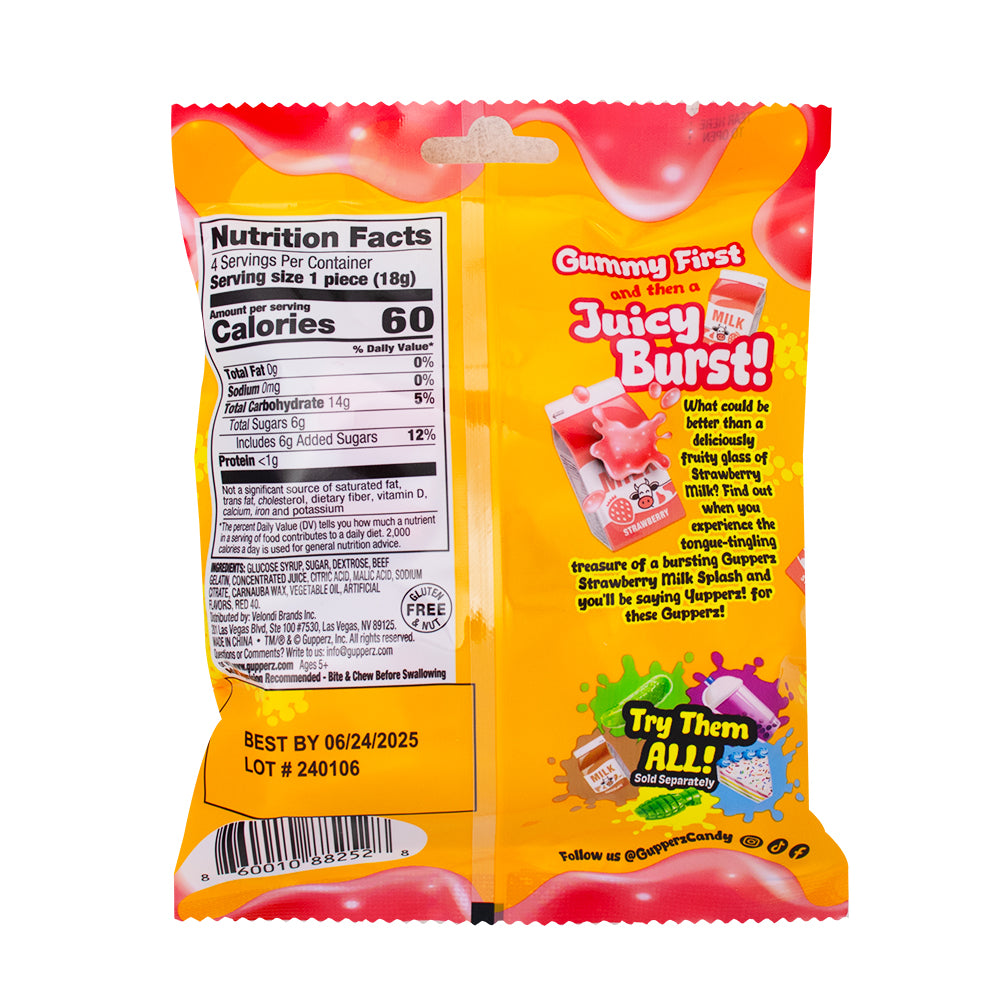 Gupperz Strawberry Milk Splash 2.54oz - 12 Pack  Nutrition Facts Ingredients