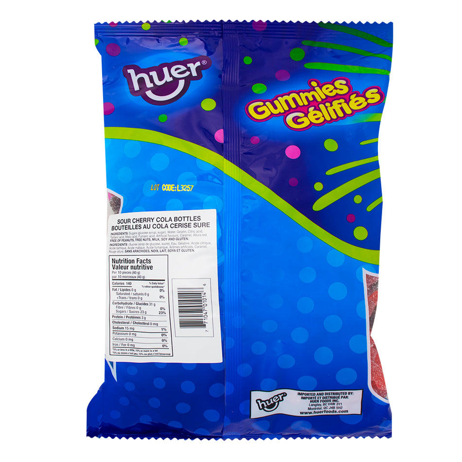 Huer Sour Cherry Cola Bottles Gummies - 1 kg - Bulk Candy - Gummy Candy - Nutrition Facts -Ingredients
