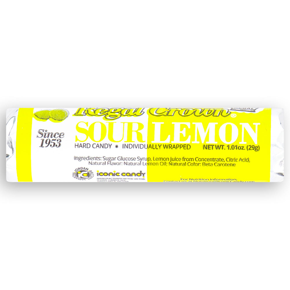 Regal Crown Sour Lemon Candy Rolls - 24 Pack Nutrition Facts Ingredients