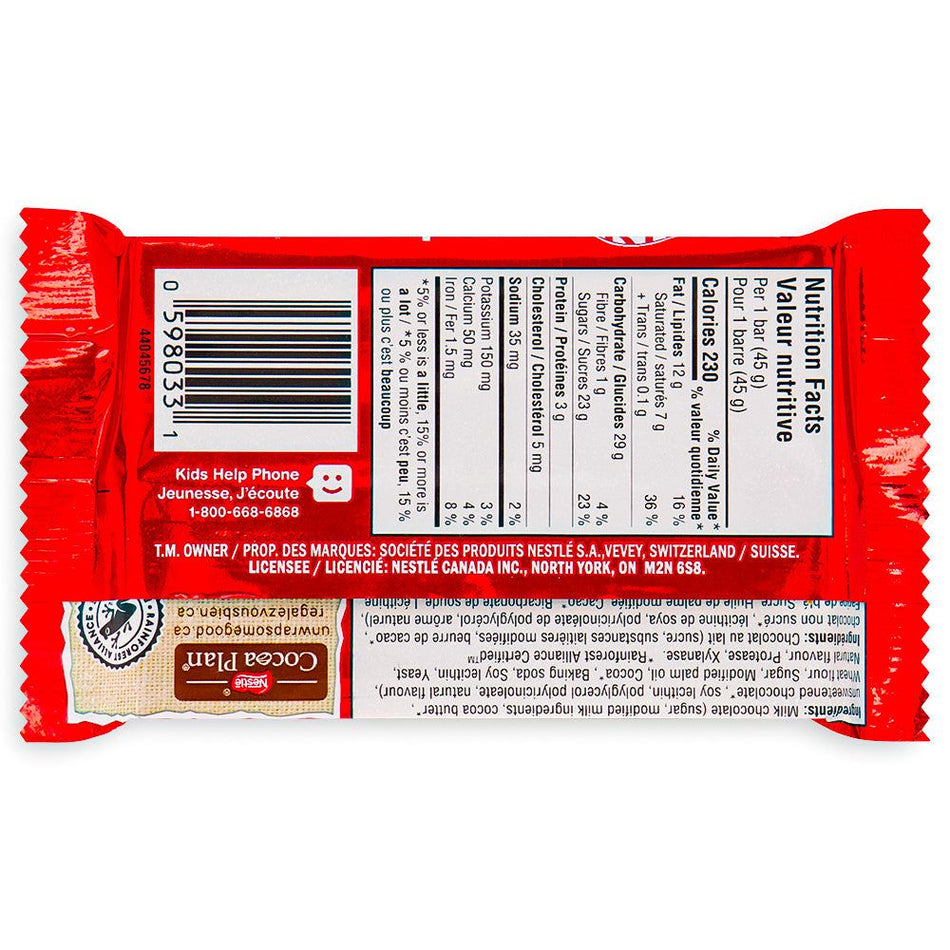 Kit Kat Bars - 45g 48 Pack - Nutrition Facts - Ingredients