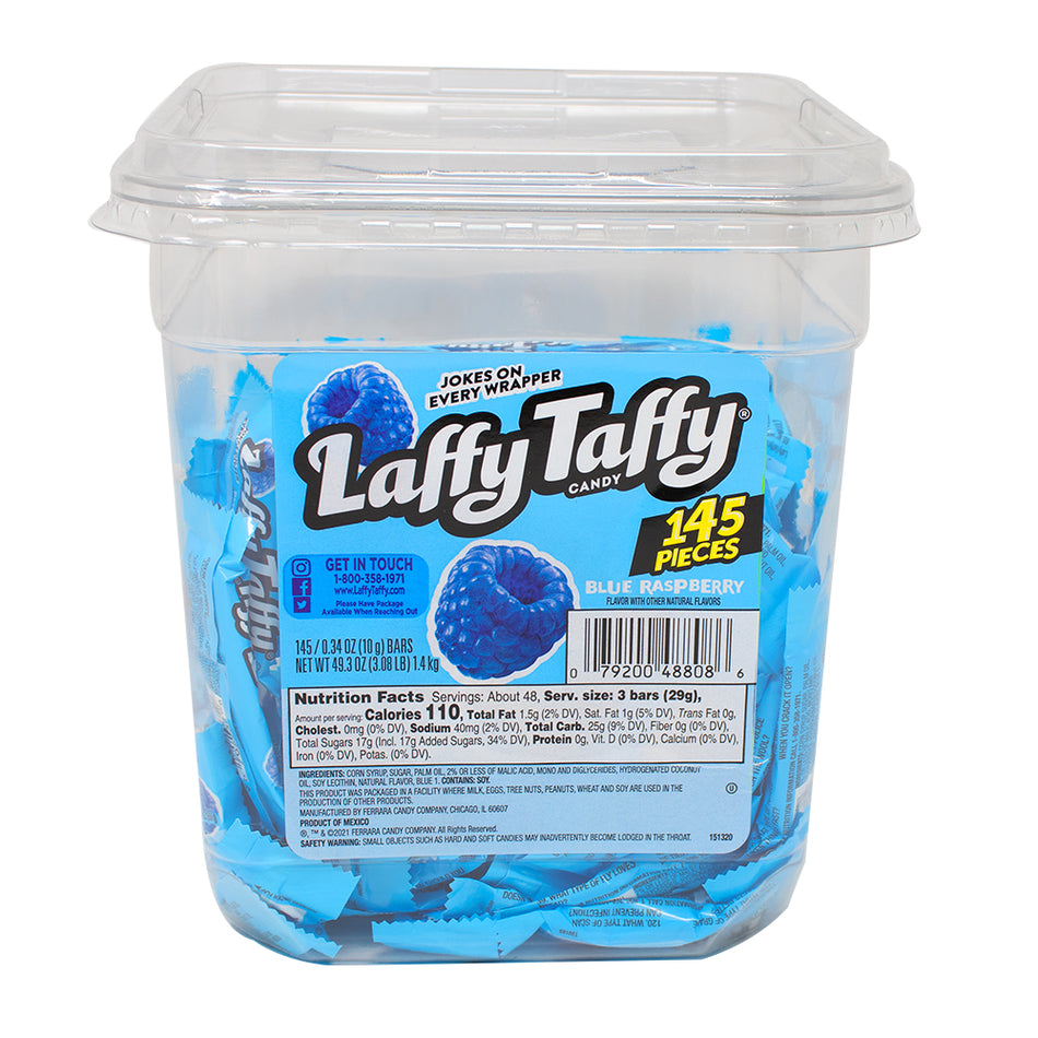 Laffy Taffy Blue Raspberry Candy 145 Pieces - 1 Tub BB Oct 2021