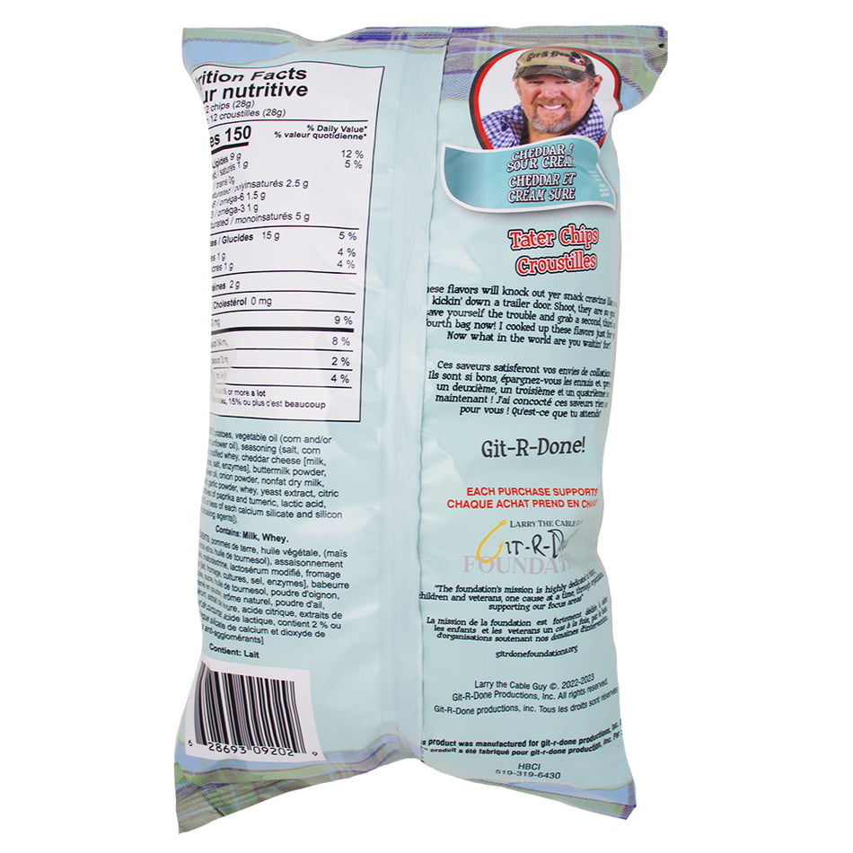 Larry The Cable Guy Tater Chips Cheddar & Sour Cream 3.5oz - 12 Pack Nutrition Facts Ingredients