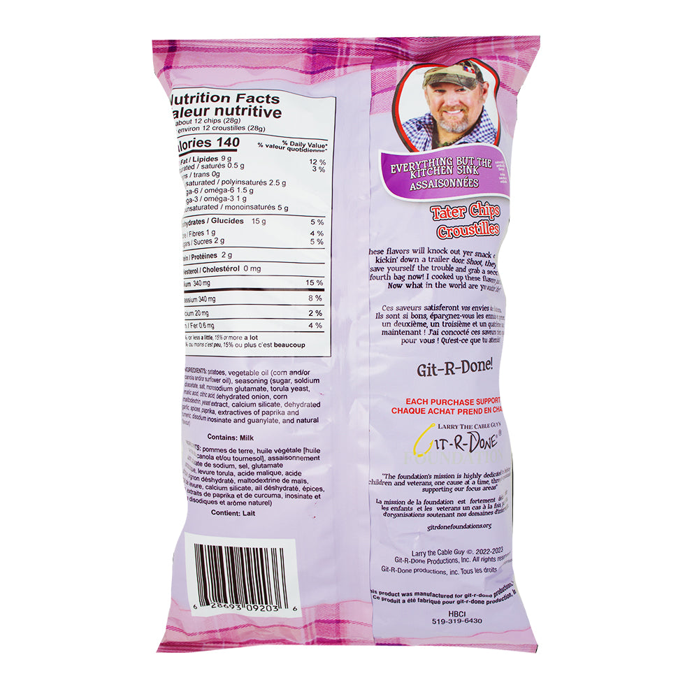 Larry The Cable Guy Tater Chips Everything But The Kitch Sink All Dressed 3.5oz - 12 Pack Nutrition Facts Ingredients