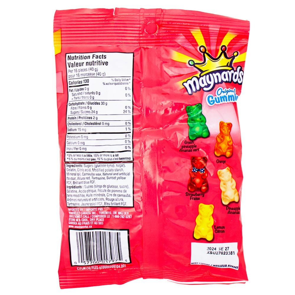 Maynards Original Gummies 150g - 12 Pack - Gummy Bears - Gummy Candy - Canadian Candy - Nutrition Facts - Ingredients