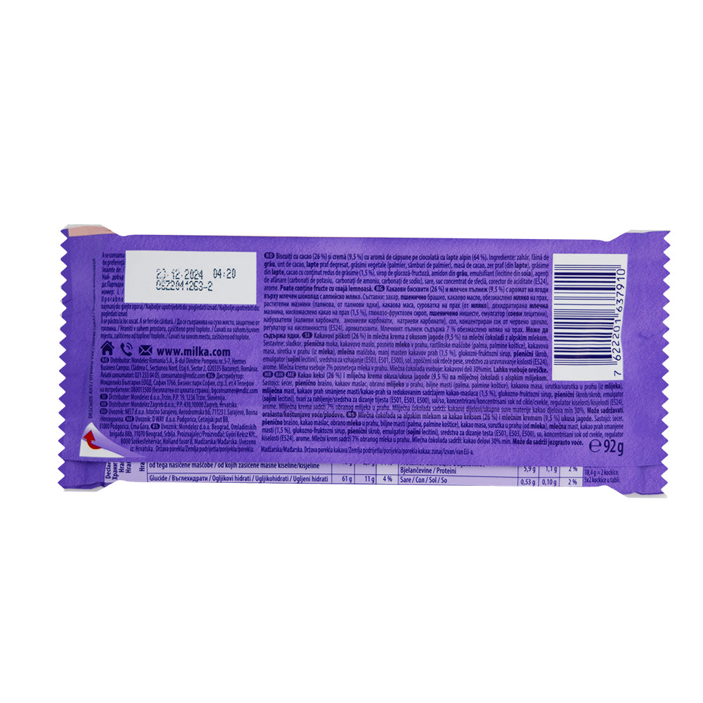 Milka Oreo Strawberry Sandwich 92g - 16 Pack  Nutrition Facts Ingredients
