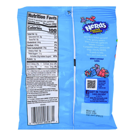 Nerds Fummy Clusters Very Berry 5oz - 12 Pack Nutrition Facts Ingredients