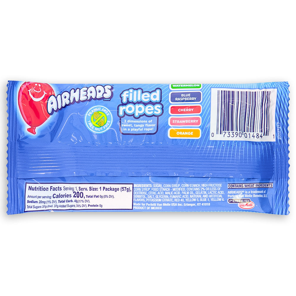 Airheads Filled Ropes Original Fruit 2oz - 18 Pack Nutrition Facts Ingredients