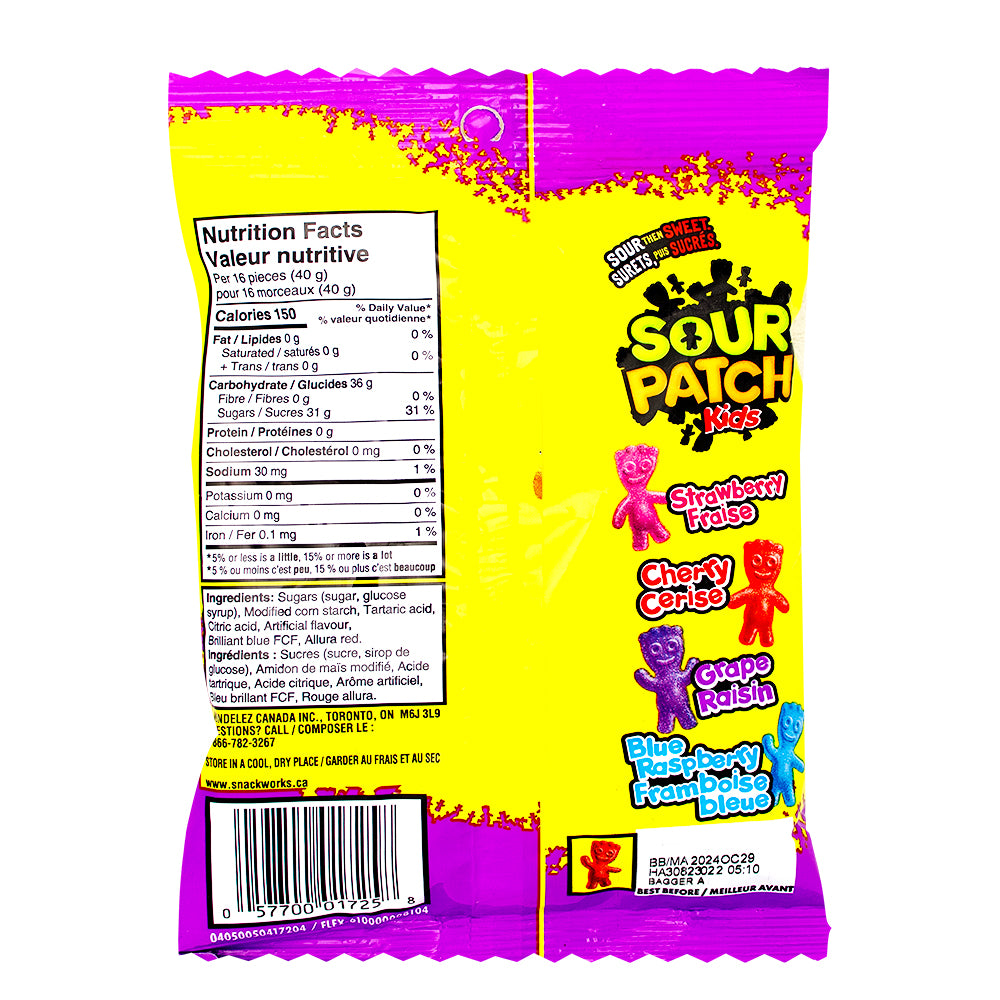 Sour Patch Kids Berries - Canadian Candy 150g - 12 Pack Nutrition Facts Ingredients