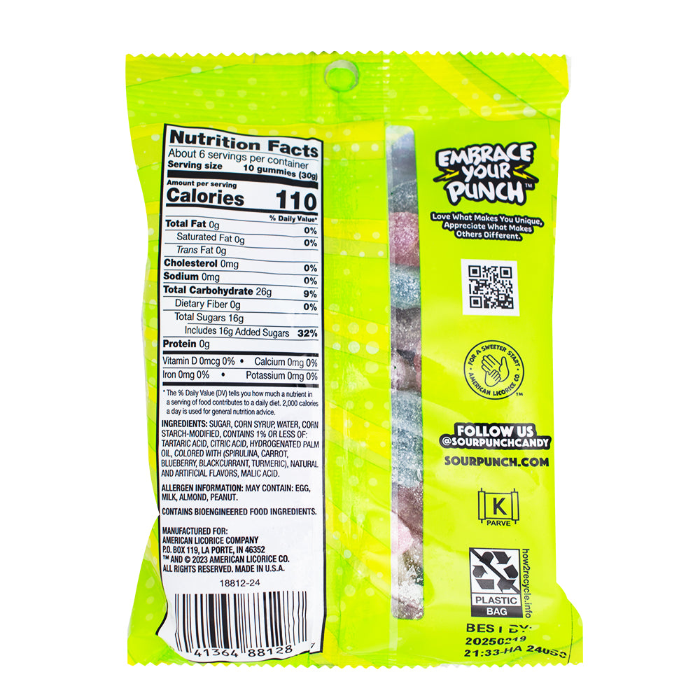 Sour Punch Gummies 191g - 8 Pack  Nutrition Facts Ingredients