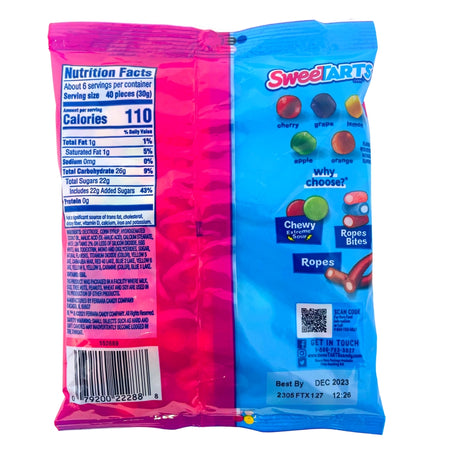 Sweetarts Mini Chewy Mixed Fruit Candy 6oz - 12 Pack Nutrition Facts Ingredients