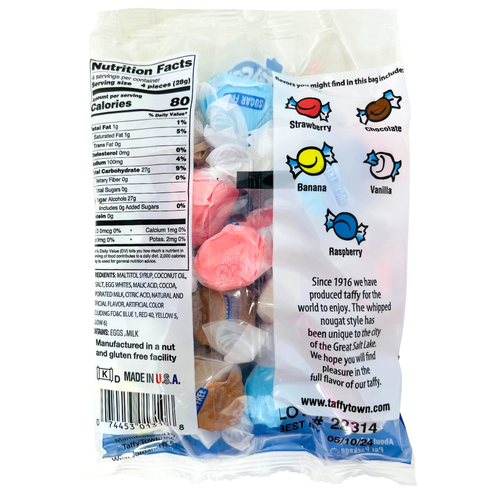 Taffy Town Salt Water Taffy Sugar-Free 4oz - 12 Pack Nutrition Facts Ingredients