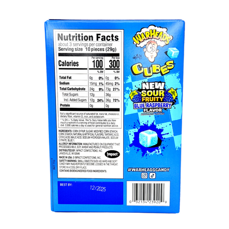 Warheads Chewy Cubes Blue Raspberry Theatre Box 3oz - 12 Pack