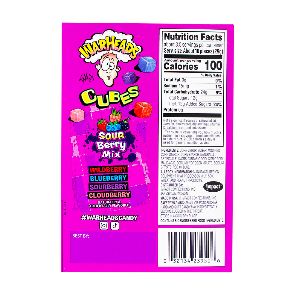 Warheads Theater Box Berry Cubes 99g - 12 Pack  Nutrition Facts Ingredients