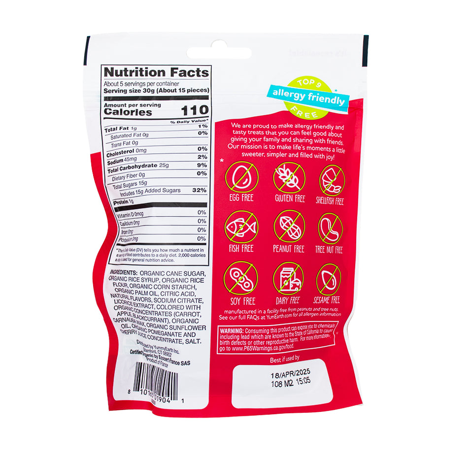 YumEarth Organic Pomegranate Licorice 5oz - 6 Pack  Nutrition Facts Ingredients - Licorice Candy