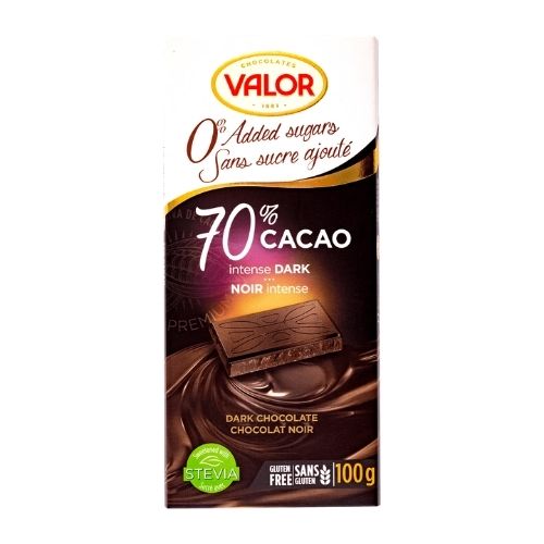 Valor No Sugar Added Dark Chocolate (70% Cocoa) 100g - 17 Pack – Candy ...