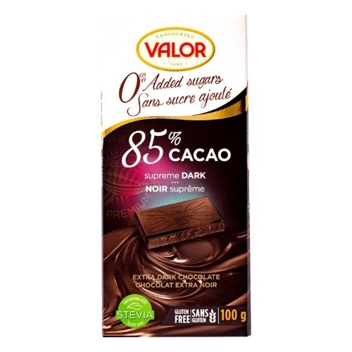 Valor No Sugar Added Dark Chocolate (85% Cocoa) 100g - 17 Pack – Candy ...